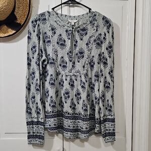 Lucky Brand Blue and White Floral Blouse